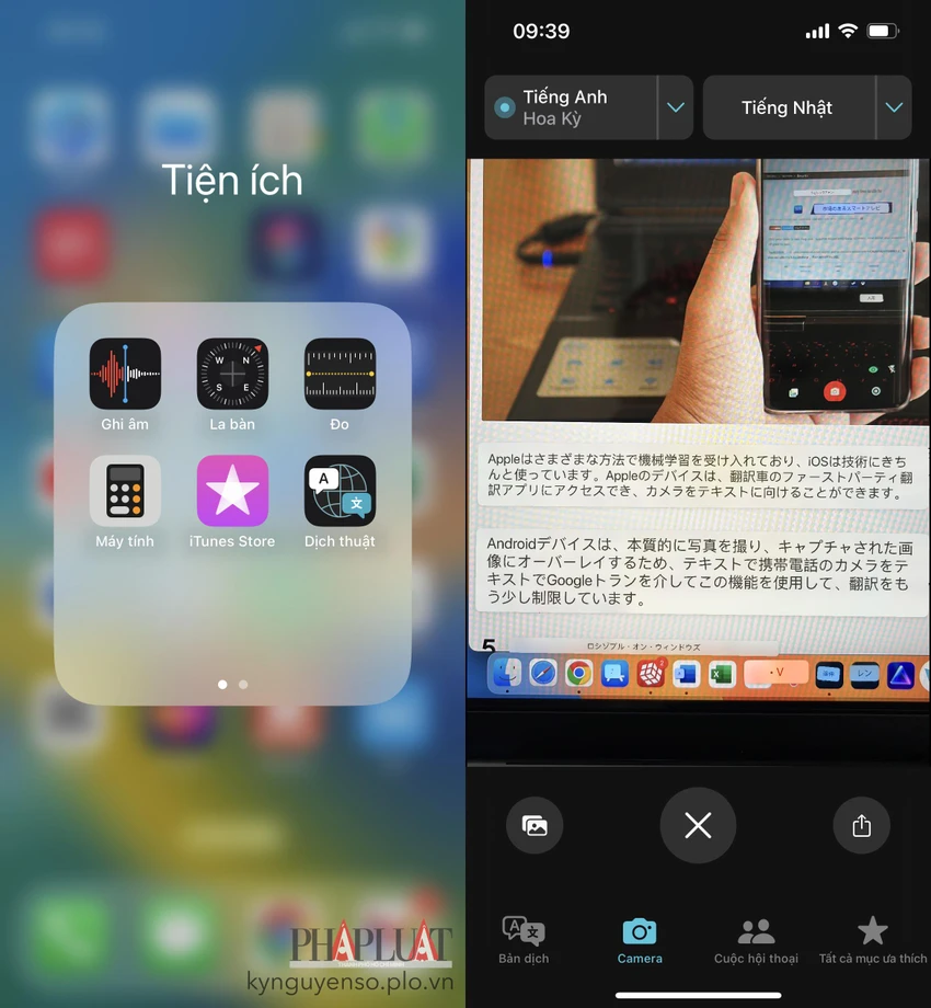 dich-van-ban-truc-tiep-bang-camera Dịch văn bản trực tiếp bằng camera trên iPhone. Ảnh: MINH HOÀNG