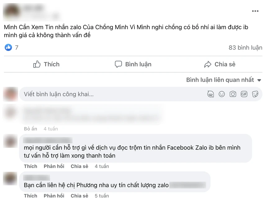 Nhu cầu xem trộm tin nhắn Zalo của vợ/chồng, bạn bè rất nhiều. Ảnh: TIỂU MINH