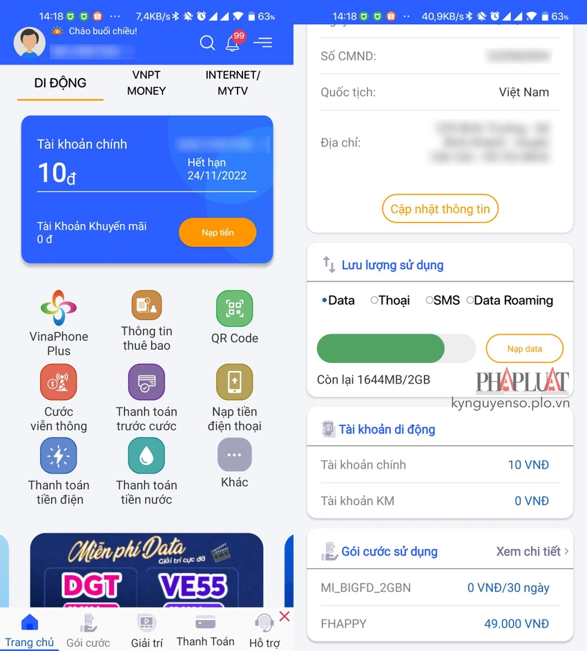 quan-ly-du-lieu-di-dong Kiểm soát dữ liệu di động sử dụng bằng ứng dụng của nhà mạng. Ảnh: MINH HOÀNG