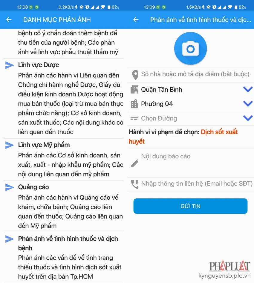 Gửi phản ánh về các địa điểm có lăng quăng. Ảnh: MINH HOÀNG