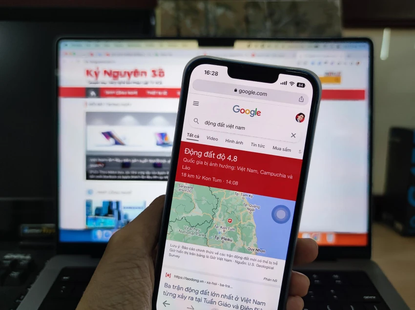 kiem-tra-thong-tin-dong-dat-bang-google Kiểm tra thông tin động đất trên Google. Ảnh: MINH HOÀNG