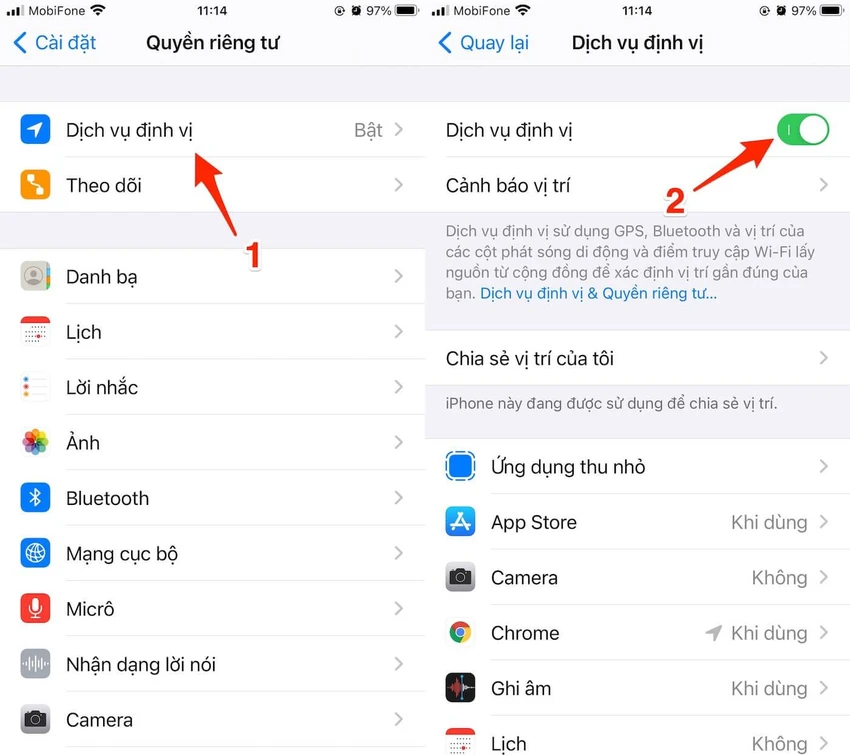 tat-vi-tri-tren-iphone Cách tắt tính năng chia sẻ vị trí với các ứng dụng. Ảnh: MINH HOÀNG