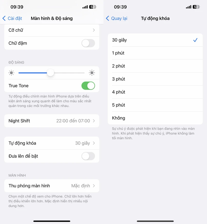 tu-dong-khoa-man-hinh-iphone Tự động khóa màn hình iPhone sau 30 giây. Ảnh: MINH HOÀNG