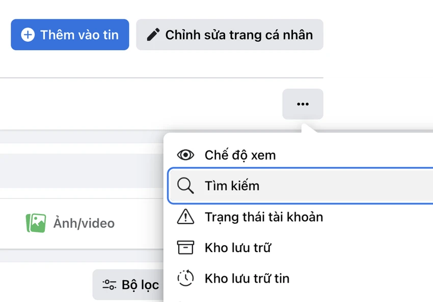 tim-kiem-tren-facebook-ca-nhan Tùy chọn tìm kiếm bài viết trên trang cá nhân Facebook. Ảnh: MINH HOÀNG
