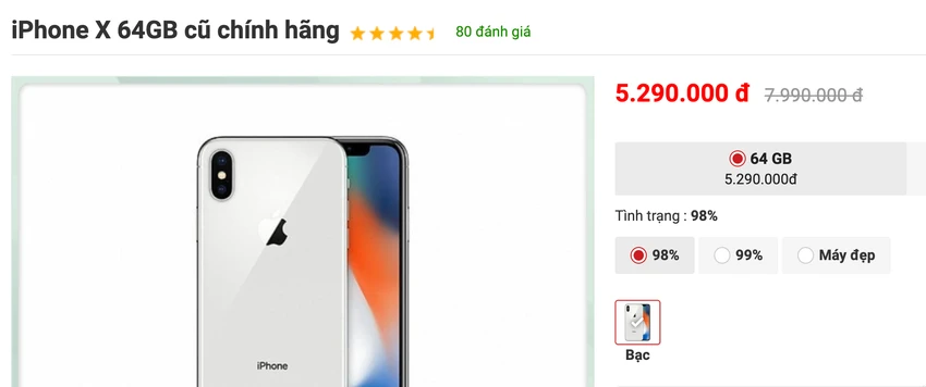 iphone-x-64-gb-da-qua-su-dung iPhone X 64 GB đã qua sử dụng tại các hệ thống bán lẻ. Ảnh: TIỂU MINH