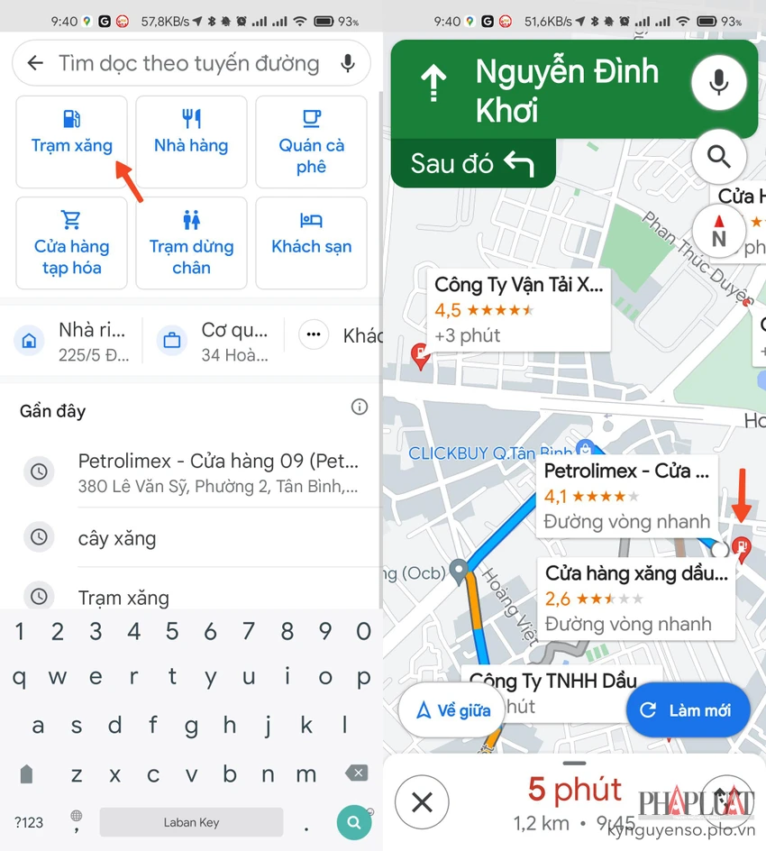 Cách tìm trạm xăng trên tuyến đường đang di chuyển. Ảnh: MINH HOÀNG