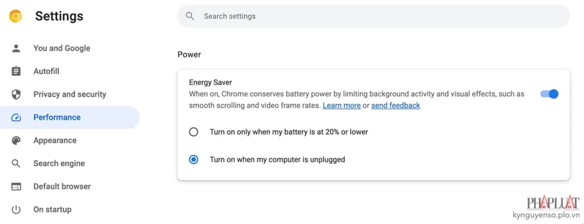 bat-tinh-nang-tiet-kiem-pin-tren-chrome Bật tính năng tiết kiệm pin trên Google Chrome. Ảnh: MINH HOÀNG