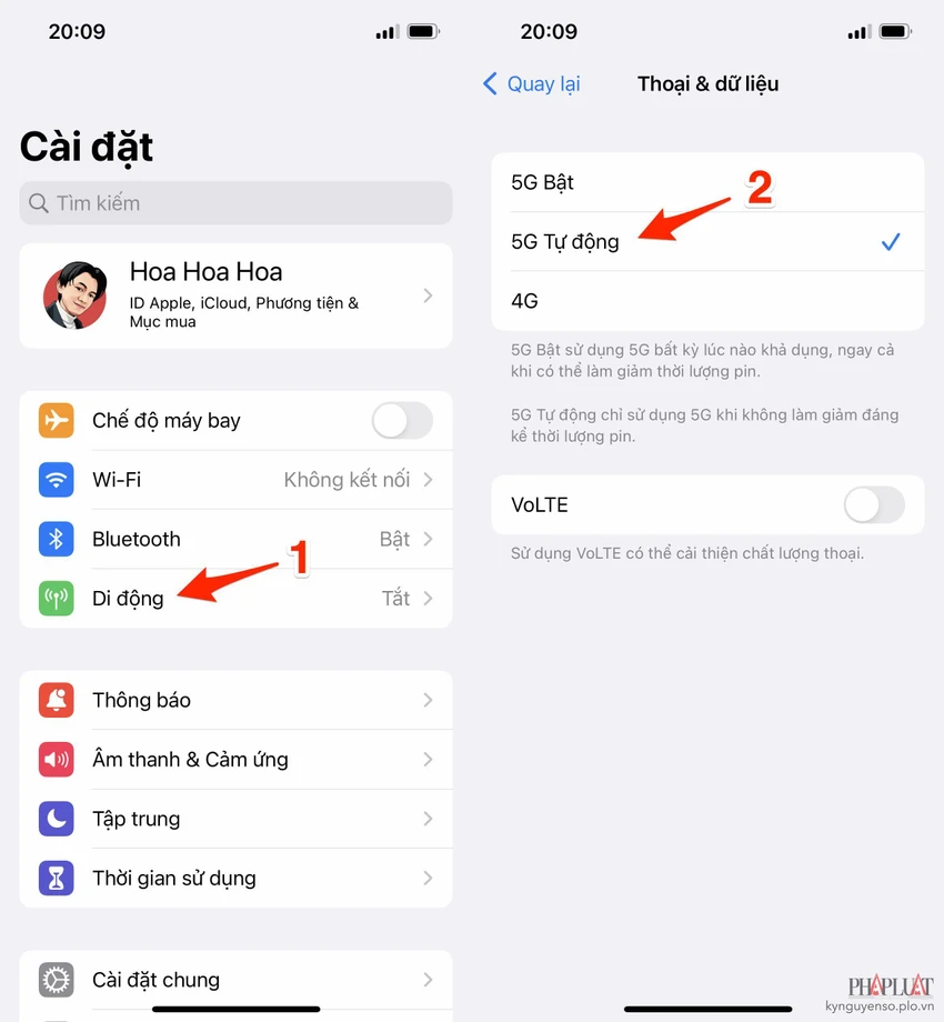 kich-hoat-5g-tren-iphone Kích hoạt 5G trên iPhone. Ảnh: MINH HOÀNG