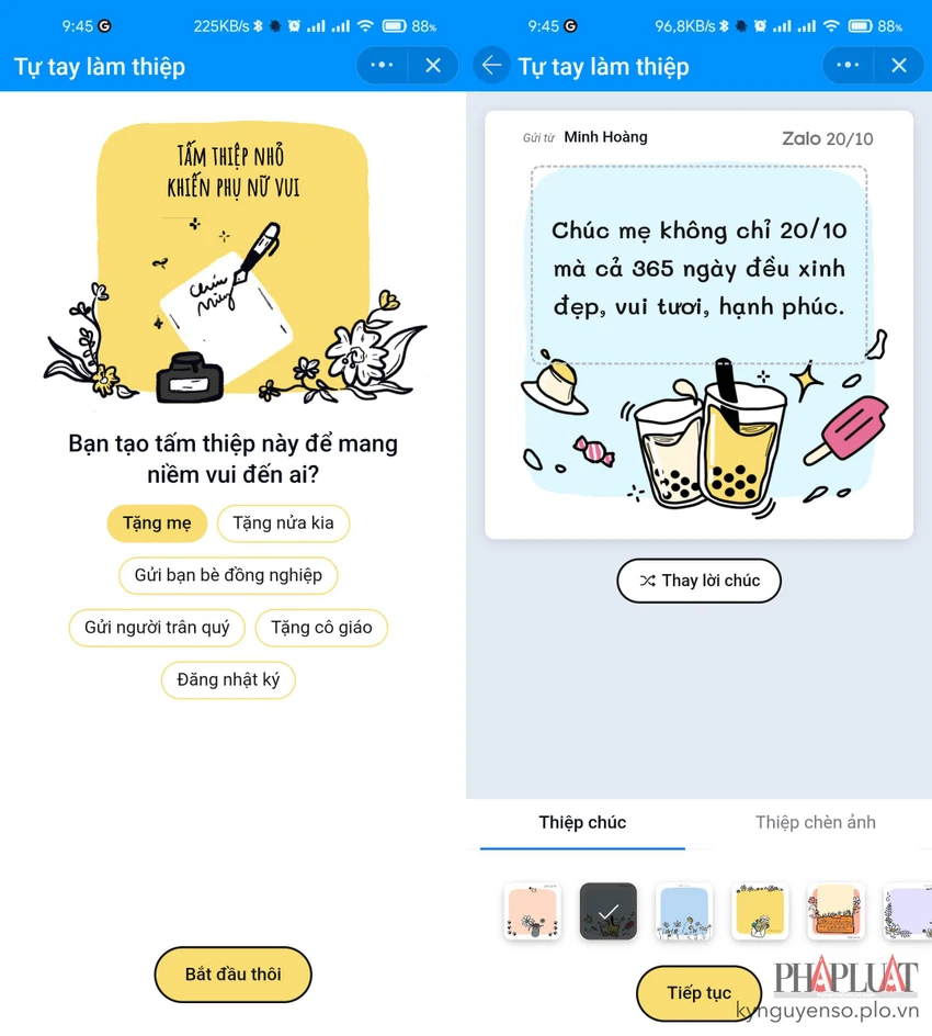 tao-thiep-20-10-zalo Tạo thiệp chúc mừng mẹ, cô giáo, người yêu... Ảnh: MINH HOÀNG