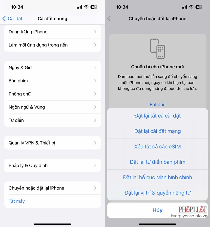 Đặt lại tất cả cài đặt mạng trên iPhone. Ảnh: MINH HOÀNG