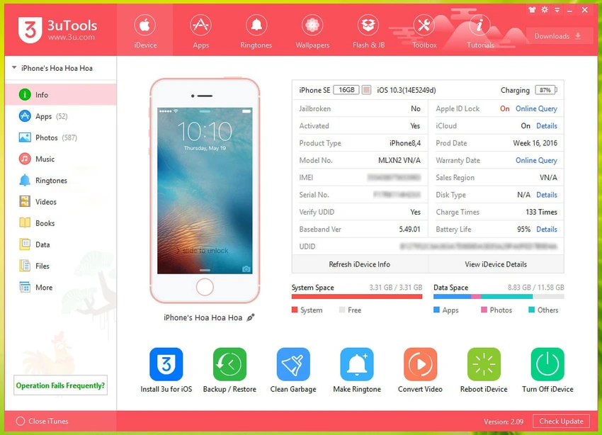 kiem-tra-so-lan-sac-iphone-tren-windows Kiểm tra số lần sạc trên iPhone bằng 3uTools. Ảnh: TIỂU MINH