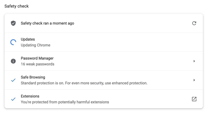 safety-check-google-chrome Kiểm tra mức độ an toàn của trình duyệt bằng tính năng Safety check. Ảnh: TIỂU MINH