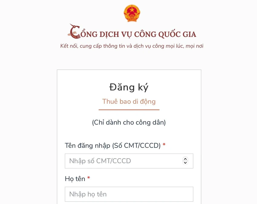 dang-ky-tai-khoan-cong-dich-vu-cong-quoc-gia Đăng ký tài khoản miễn phí trên cổng Dịch vụ công Quốc gia. Ảnh: MINH HOÀNG