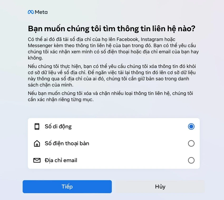 Chọn thông tin cần xóa (số di động, email, số điện thoại bàn). Ảnh: MINH HOÀNG