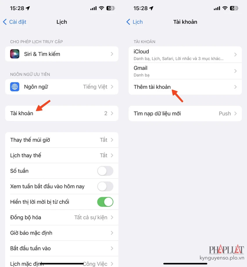 thêm lịch mới trên iphone