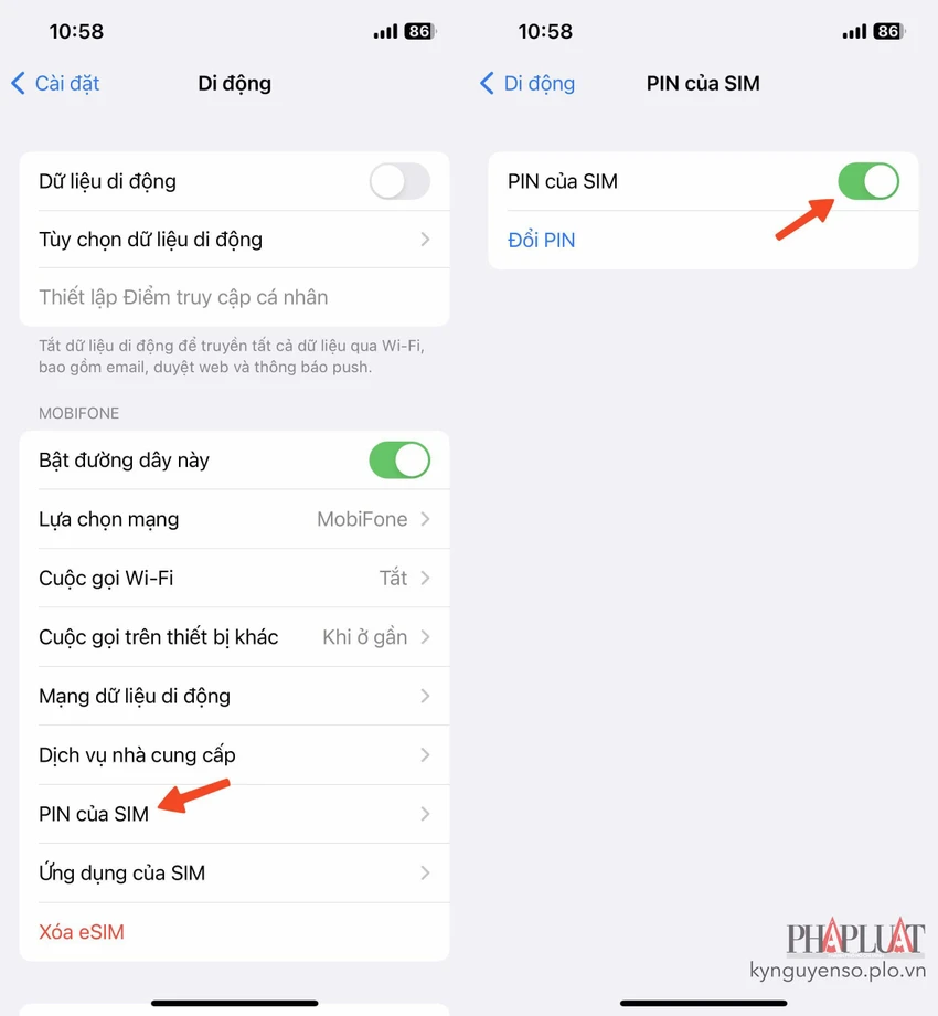 dat-ma-pin-cho-the-sim-tren-iphone Cách đặt mã PIN cho SIM khi sử dụng iPhone. Ảnh: MINH HOÀNG