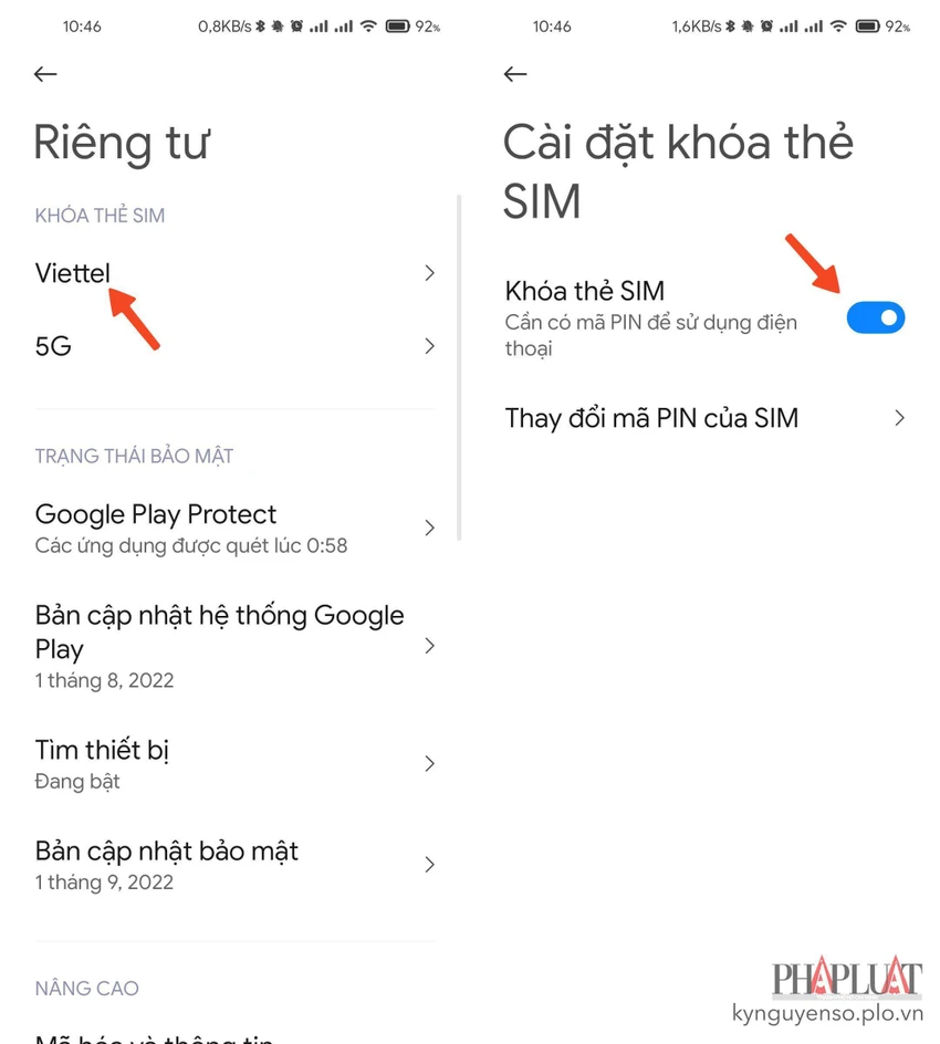 dat-ma-pin-cho-the-sim-tren-android Cách đặt mã PIN cho thẻ SIM trên Android. Ảnh: MINH HOÀNG