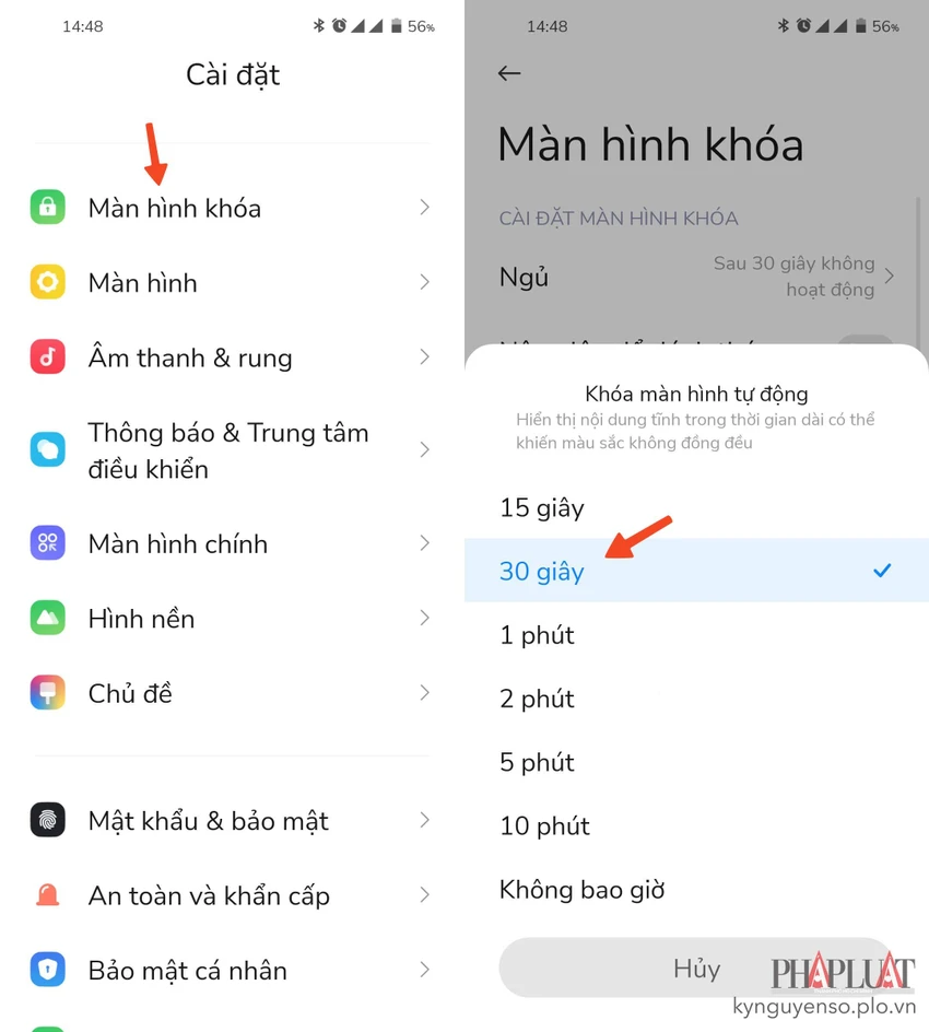 giam-thoi-gian-cho-khoa-man-hinh-tren-android Cách giảm thời gian chờ khóa màn hình trên Android. Ảnh: MINH HOÀNG
