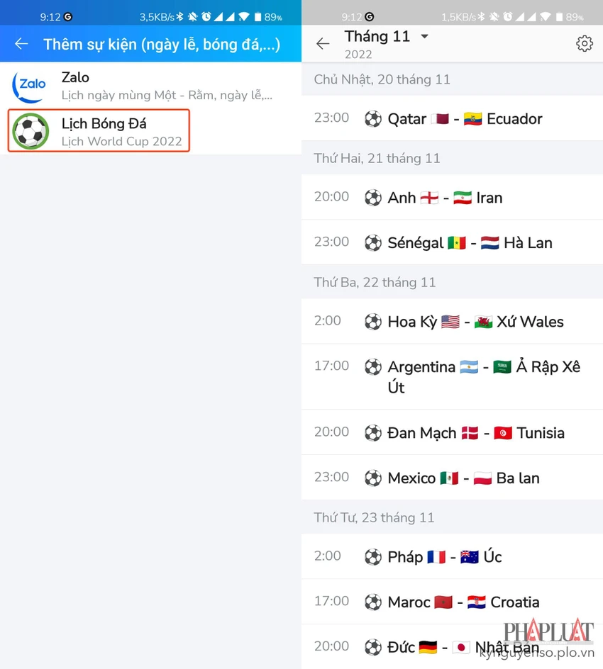 them-lich-thi-dau-bong-da-vao-zalo Ngoài lịch bóng đá, Zalo còn hỗ trợ rất nhiều loại lịch khác. Ảnh: MINH HOÀNG