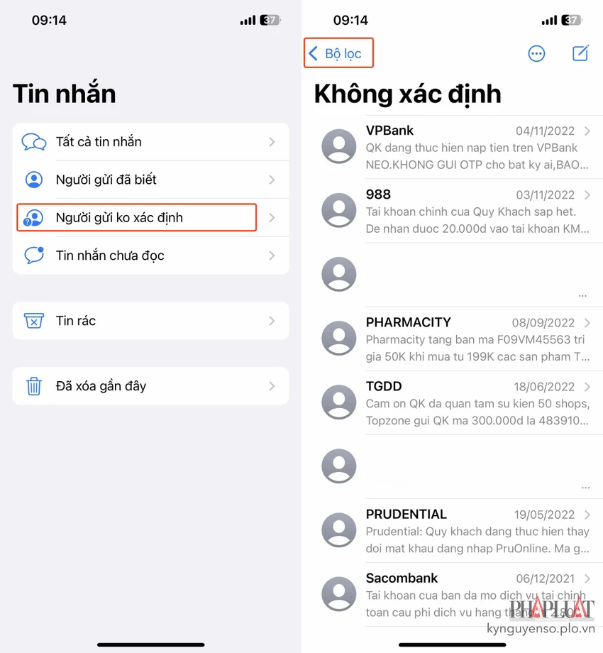 loc-tin-nhan-lua-dao-tren-iphone Lọc tin nhắn lừa đảo trên iPhone. Ảnh: MINH HOÀNG