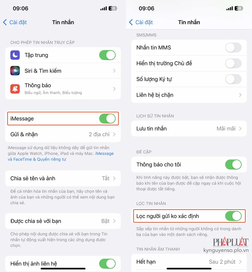 cach-tat-imessage-va-han-che-tin-nhan-lua-dao-tren-iphone Cách hạn chế tin nhắn lừa đảo trên iPhone. Ảnh: MINH HOÀNG