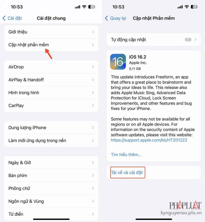 cap-nhat-iphone-len-ios-16-2 Cập nhật iPhone lên phiên bản mới nhất. Ảnh: TIỂU MINH