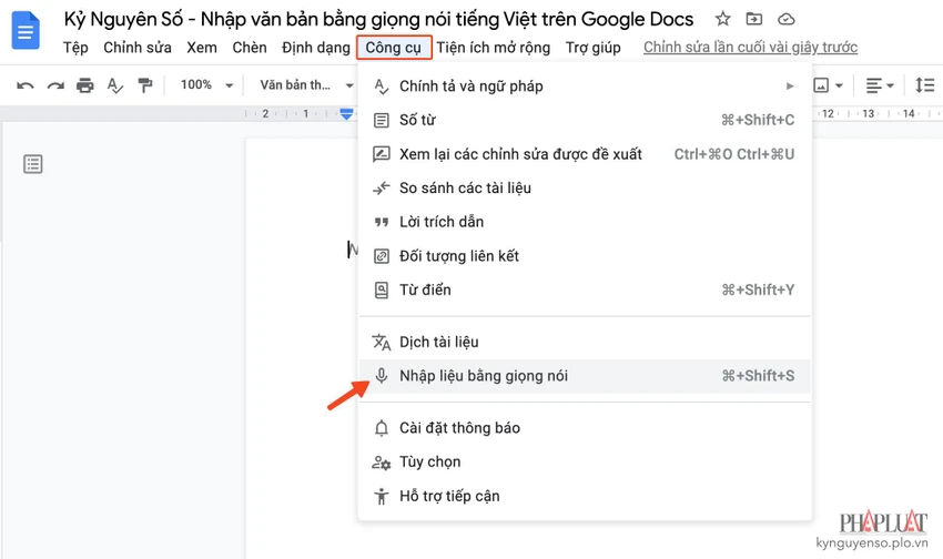 nhap-van-ban-bang-giong-noi-tieng-viet-tren-google-docs Bật tính năng nhập văn bản bằng giọng nói trên Google Docs. Ảnh: MINH HOÀNG