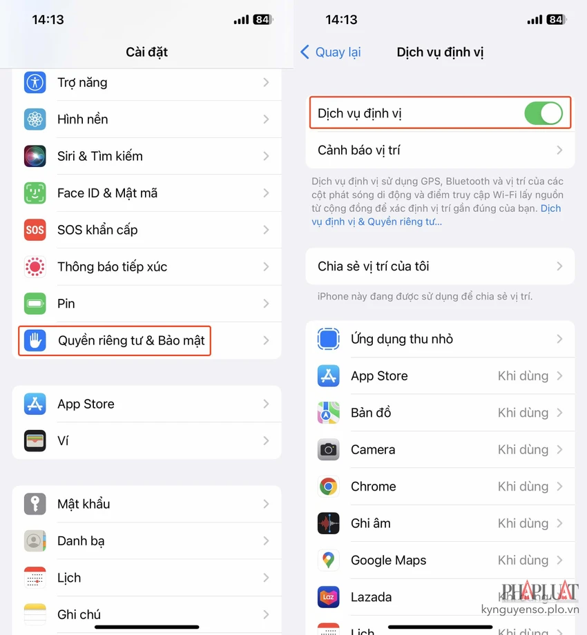 cach-tat-dich-vu-dinh-vi-tren-iphone Cách tắt dịch vụ định vị trên iPhone. Ảnh: MINH HOÀNG
