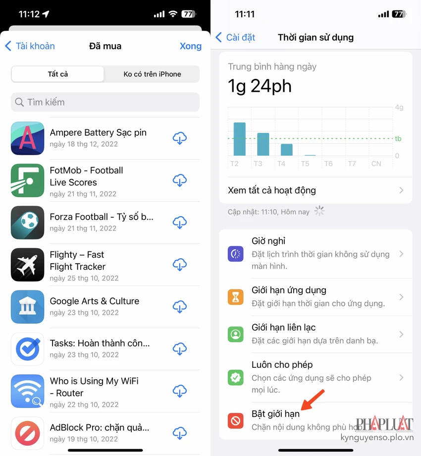 cach-bat-gioi-han-mua-sam-tren-iphone Cách bật giới hạn mua hàng trên iPhone. Ảnh: MINH HOÀNG