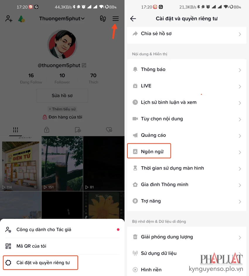 truy-cap-vao-phan-cai-dat-va-quyen-rieng-tu-tren-tiktok Truy cập vào phần cài đặt và quyền riêng tư trên TikTok. Ảnh: MINH HOÀNG