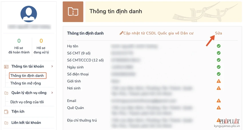 cap-nhat-thong-tin-ca-nhan-trong-co-so-du-lieu-quoc-gia Cập nhật, chỉnh sửa hoặc bổ sung thêm các thông tin cá nhân còn thiếu. Ảnh: MINH HOÀNG