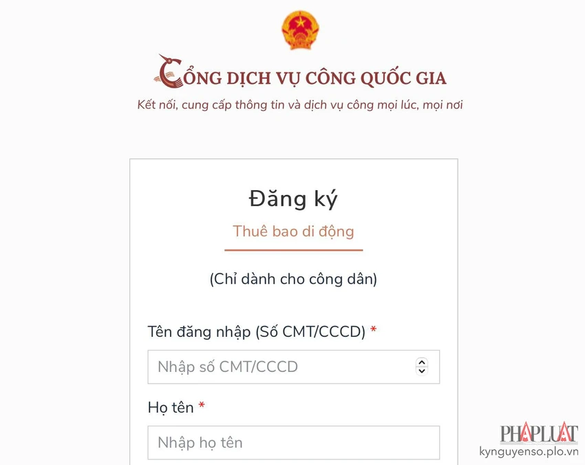 Đăng ký tài khoản miễn phí trên cổng Dịch vụ công Quốc gia. Ảnh: MINH HOÀNG