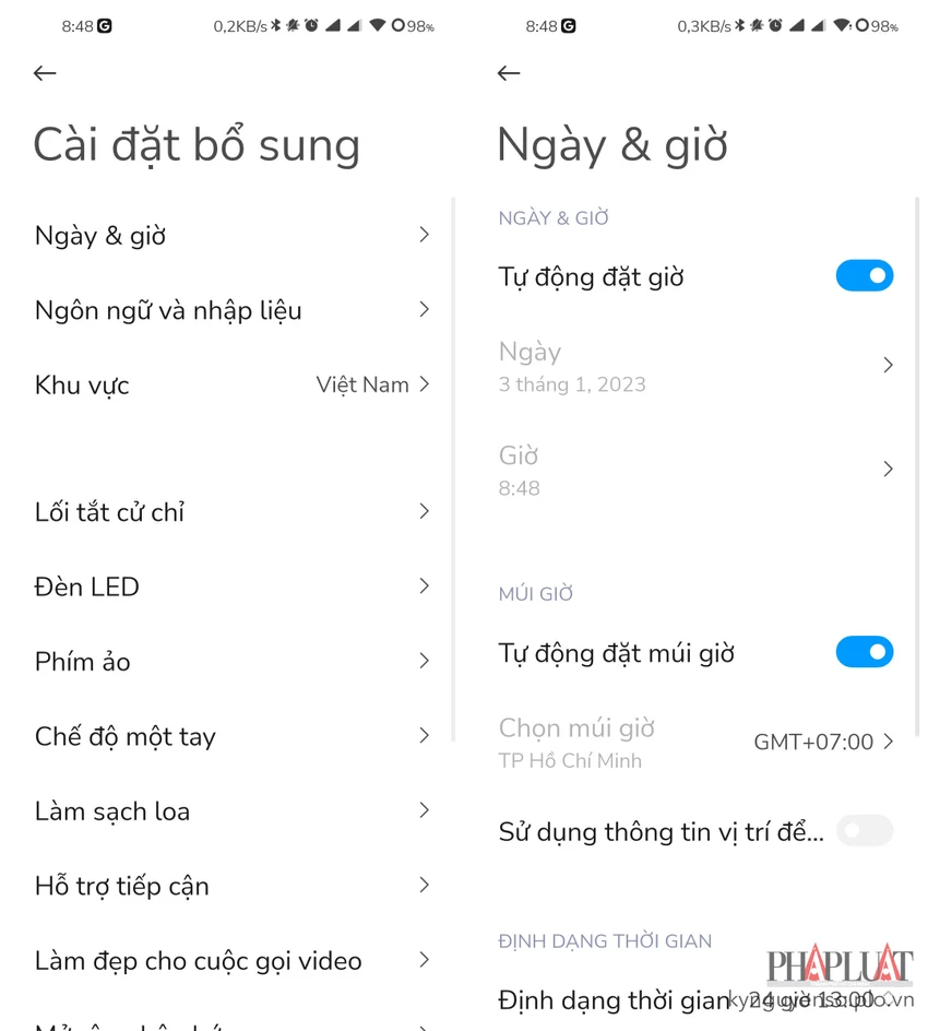 cach-dat-ngay-gio-tu-dong-tren-dien-thoai Cách đặt ngày giờ tự động trên điện thoại. Ảnh: MINH HOÀNG