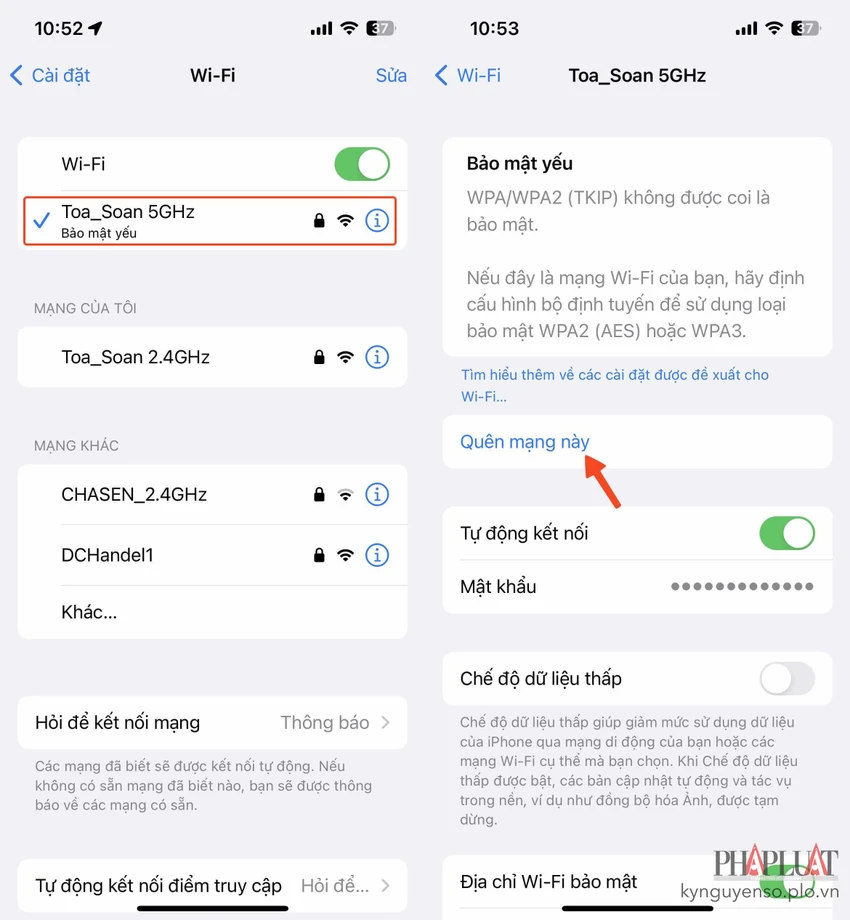 cach-quen-mang-wifi-tren-iphone Cách quên mạng trên iPhone. Ảnh: MINH HOÀNG