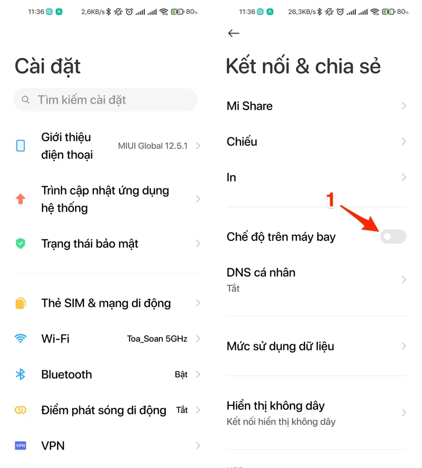 Bật chế độ máy bay trên điện thoại Android. Ảnh: MINH HOÀNG