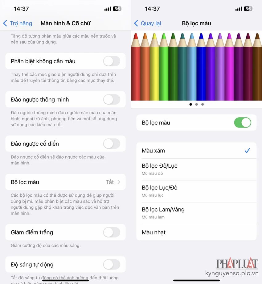 chuyen-man-hinh-iphone-sang-thang-mau-xam Chuyển màn hình iPhone sang thang màu xám. Ảnh: MINH HOÀNG