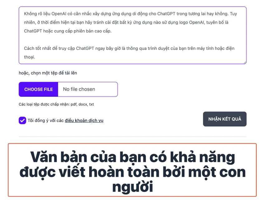 gptzero-kiem-tra-dao-van GPTZero đánh giá đoạn văn trên có khả năng được viết bởi con người. Ảnh: TIỂU MINH