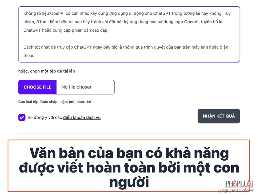 gptzero-danh-gia-van-ban-do-ai-hay-do-con-nguoi-tao-ra GPTZero đánh giá đoạn văn trên có khả năng được viết hoàn toàn bởi con người. Ảnh: TIỂU MINH