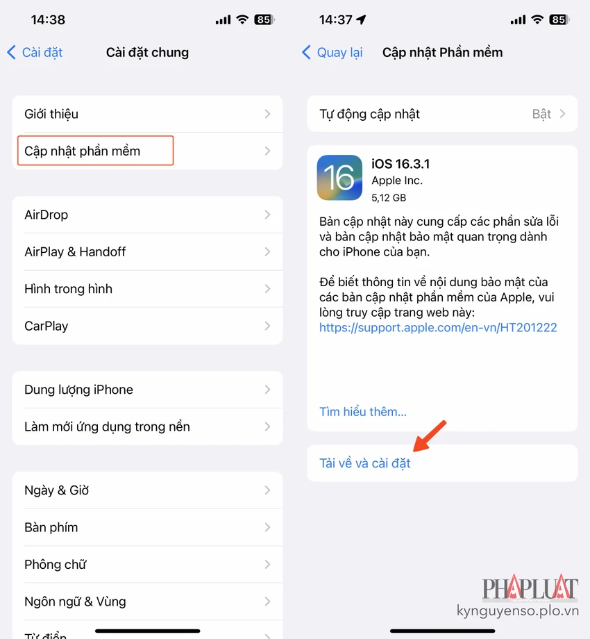 Cách cập nhật iPhone lên phiên bản iOS 16.3.1. Ảnh: TIỂU MINH
