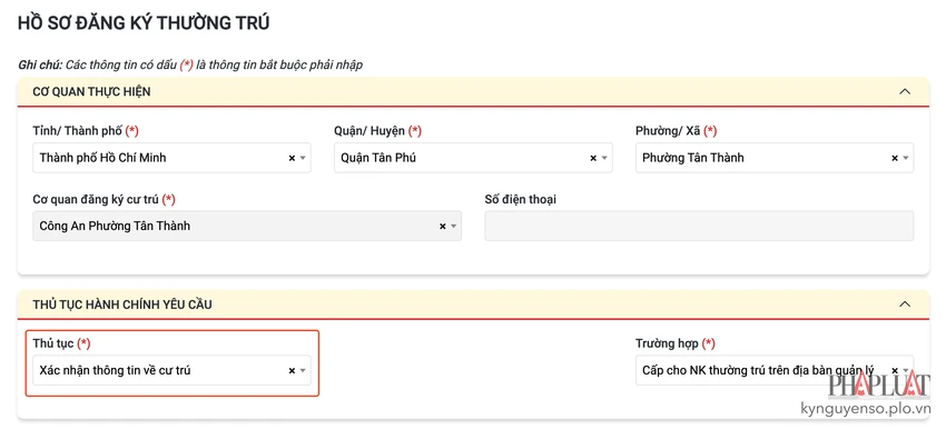dien-ho-so-xin-giay-xac-nhan-thong-tin-cu-tru-online Điền đầy đủ các thông tin cần thiết và gửi hồ sơ. Ảnh: MINH HOÀNG