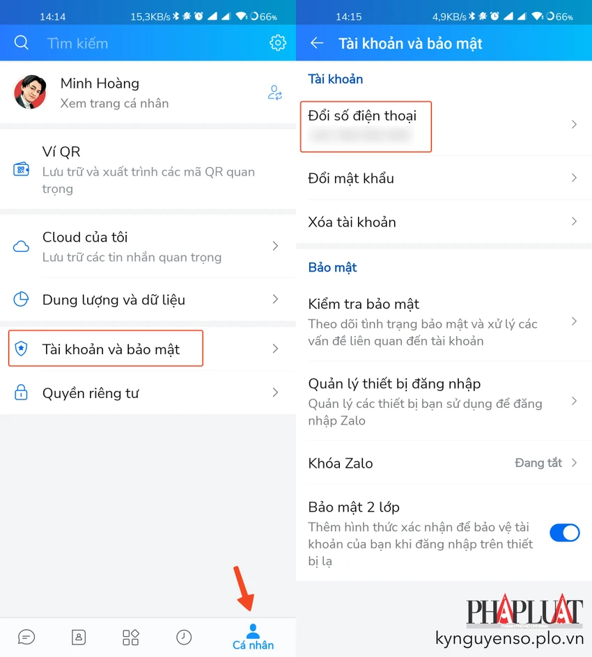 cai-dat-tai-khoan-va-bao-mat-zalo Truy cập vào phần cài đặt tài khoản và bảo mật. Ảnh: MINH HOÀNG