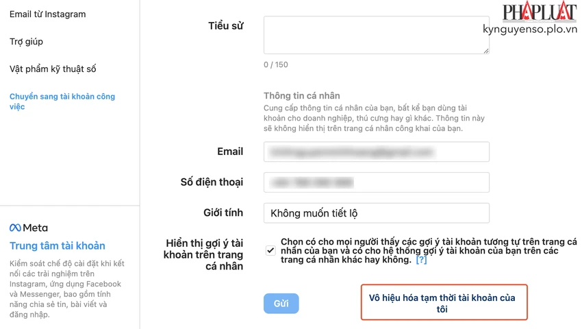cach-vo-hieu-hoa-tai-khoan-instagram Cách vô hiệu hóa tài khoản Instagram. Ảnh: MINH HOÀNG