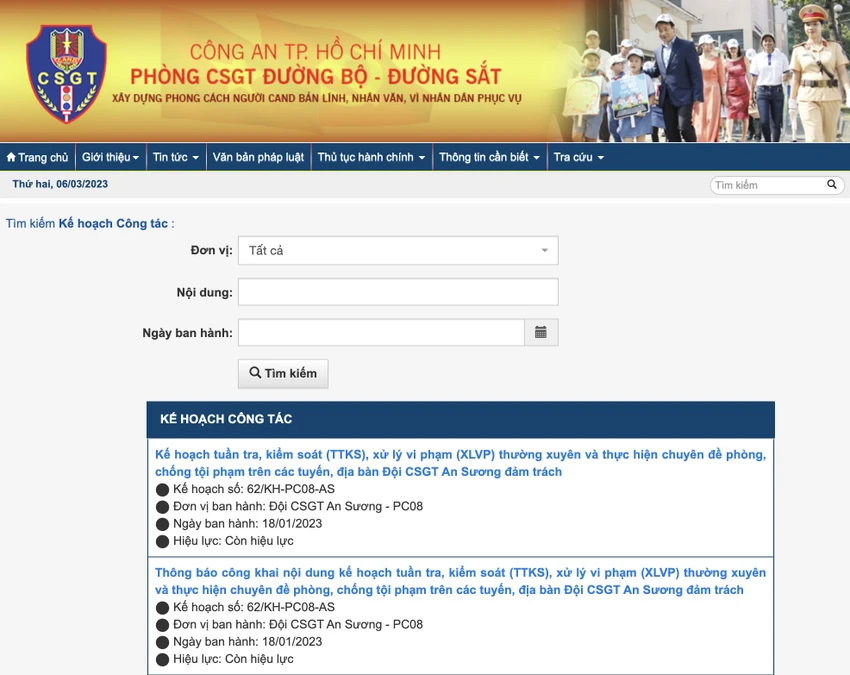 cach-tra-cuu-ke-hoach-cong-tac-cua-csgt Cách tra cứu online chuyên đề của CSGT. Ảnh: TIỂU MINH