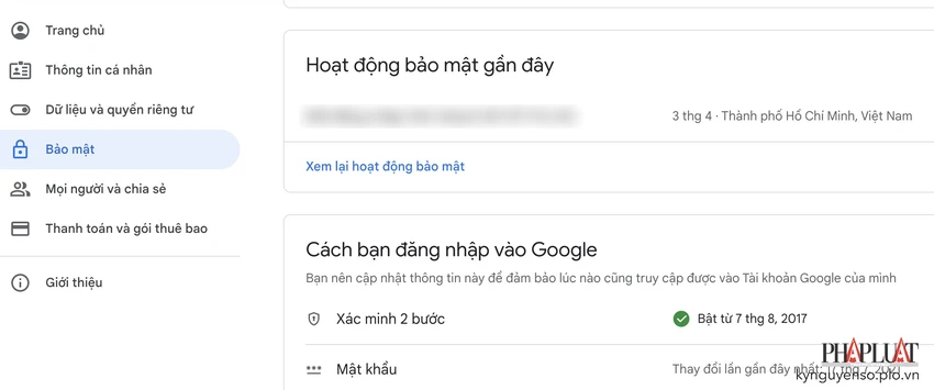 bat-xac-minh-2-buoc-tren-google Kích hoạt tính năng xác minh 2 bước trên Google. Ảnh: TIỂU MINH