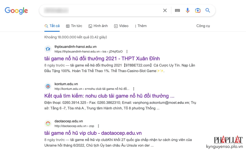 Nhiều trang web trường học bị chèn link cờ bạc. Ảnh: TIỂU MINH
