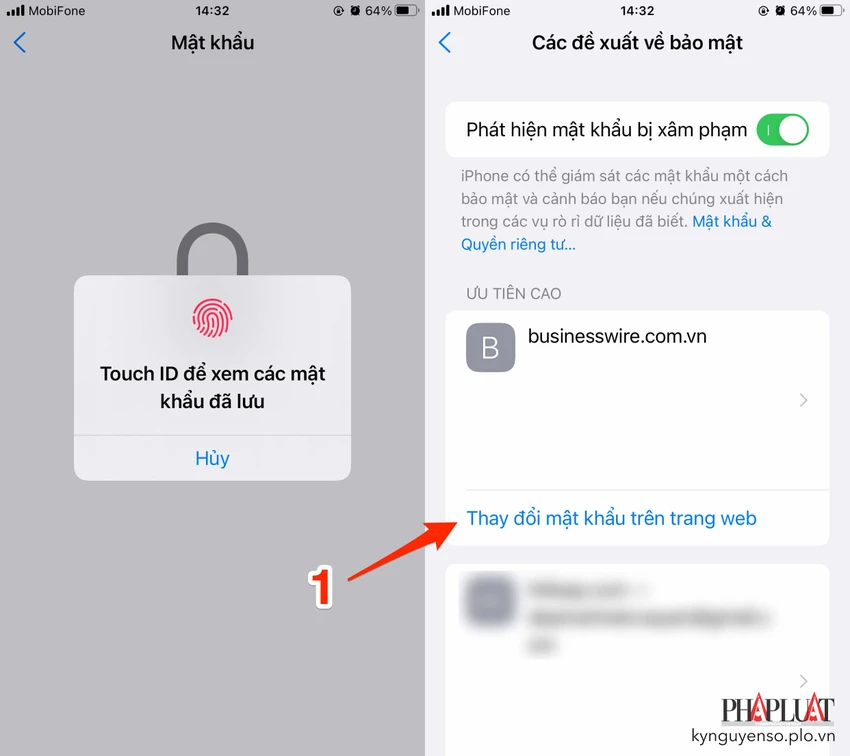 doi-mat-khau-yeu-tren-iphone Đổi lại mật khẩu các tài khoản có thể bị tấn công. Ảnh: TIỂU MINH
