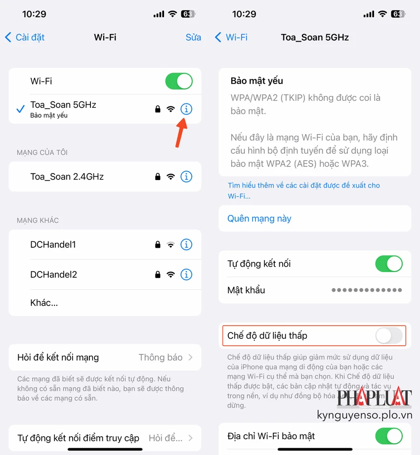 tat-che-do-du-lieu-thap Tắt chế độ dữ liệu thấp trên iPhone. Ảnh: TIỂU MINH