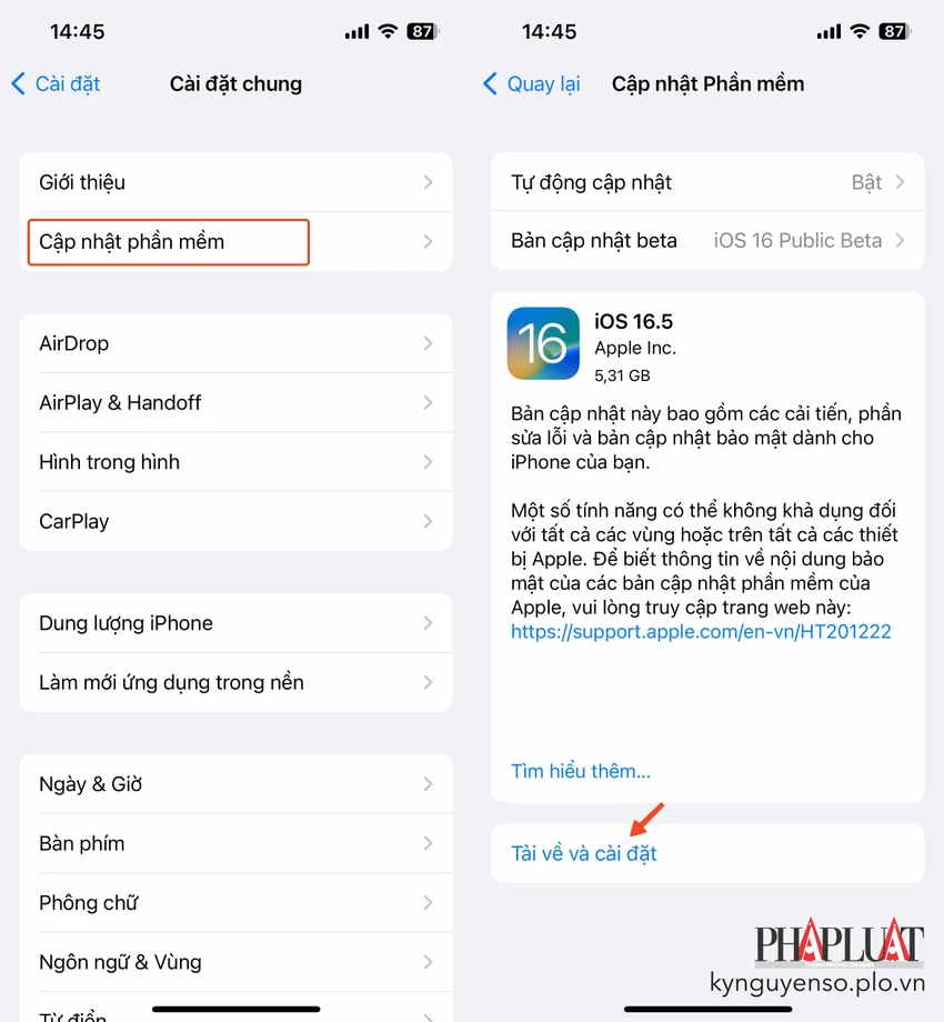 Cập nhật iPhone lên phiên bản mới nhất. Ảnh: TIỂU MINH