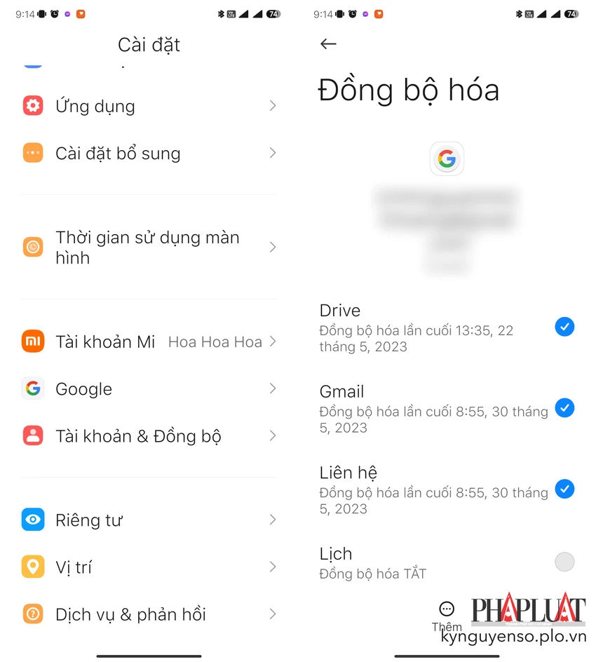 Bật tính năng đồng bộ hóa danh bạ trên điện thoại Android. Ảnh: TIỂU MINH