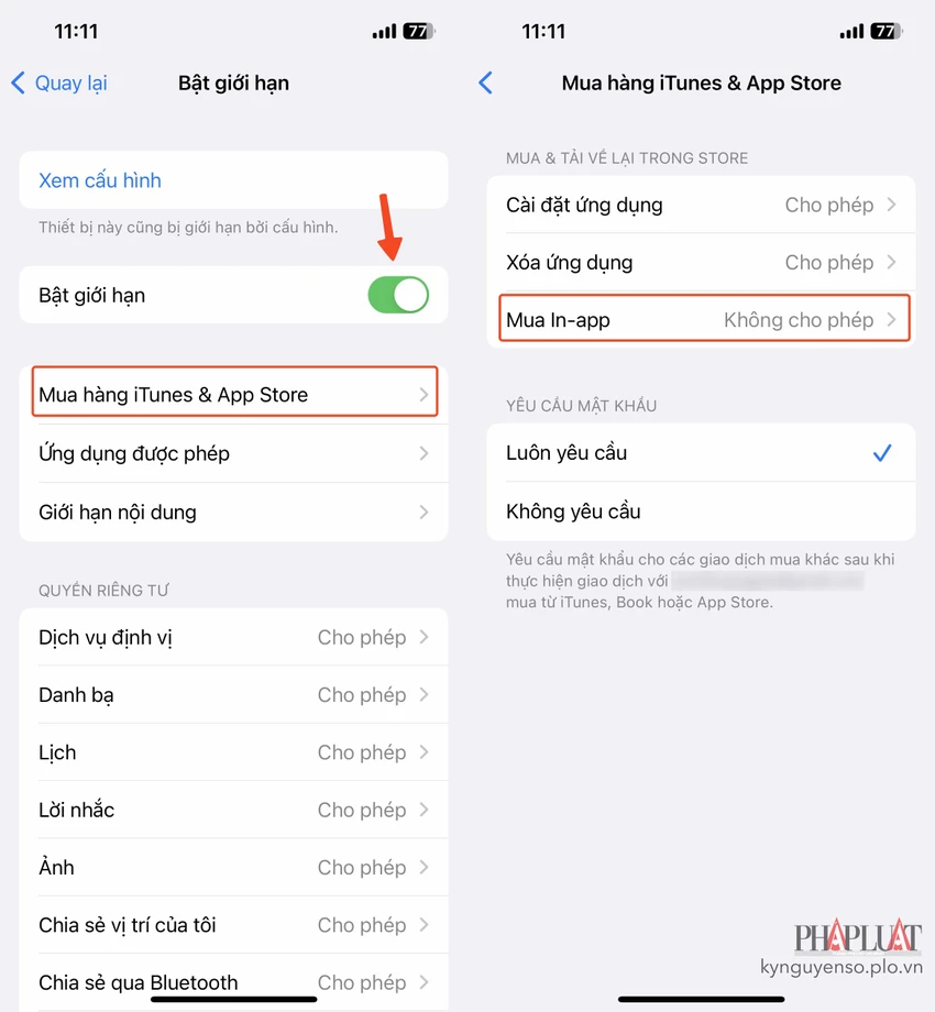 tat-tinh-nang-mua-hang-tren-app-store Tắt tính năng mua hàng trên App Store. Ảnh: MINH HOÀNG